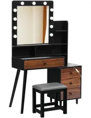 [Levede] Makeup Mirror Stool Set Vanity Desk Dressing Table in Black