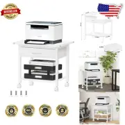 Under Desk Mobile Printer Stand - 2-Tier Industrial Cart with Drawer & Wheels