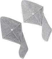 MOTHNUR 2Pcs Hair Drying Caps Microfiber Absorbent Shower Wraps for Quick Drying Hair Soft and Durable Bathing Hats and Head Shapes Grey Striped