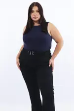 Blue Bodysuit Sleeveless Boat Neck Modal