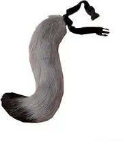 Faux Fur Tail for Adult/Teen Furry Wolf Dog Fox Puppy Costume Halloween Party Cosplay Props (Gray Black)