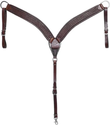 Western Horse Headstall Breast Collar Set Genuine American Leather Basket Weave