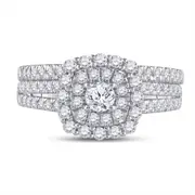 14k White Gold Round Diamond Bridal Wedding Ring Set 1 Cttw (Certified)