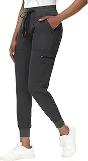 [MIVEI] High Waisted Jogger Style Scrub Pants for Women - 8 Pockets Medical Bottoms Tapered Yoga Waistband Ribbed Ankle Cuffs
