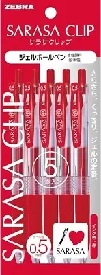 Zebra Gel Ball Pen Sarasa Clip 0.5 RED (5 unit pack)