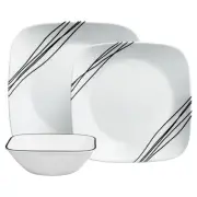 12 Piece Dinnerware Set Corelle Square Durable Dinner Lunch Plates Cereal Bowl