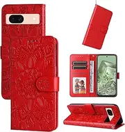 Compatible with Google Pixel 8a 5G Cover,Compatible with Google Pixel 8a 5G [TPU+PU Leather] Card Slot Flip Kickstand Case Red