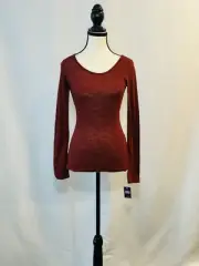 Victoria Long Sleeve Fitted Top – Rust Red, Soft & Stretchy, Size M