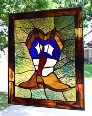 Stained Glass Window Panel "Texas Two Step Boots"