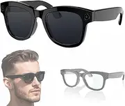 Smart Video Glasses with 5MP Ultra-Wide Camera, AI Voice Control, Camera Glasses with 32G Memory and Wi-Fi/Bluetooth 5.3, Outdoor Recording Motorcycle Riding Hiking(Black+Hyaline)