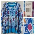 $79 Calessa Plus 3X Abstract Ikat Foulard Mesh Overlay Tunic Top High Low Hem