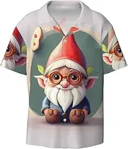 [HJLUUFT] Cute Gnome Men's Shirts,Classic Hawaiian, Cuban Styles,Vacation Wear - Breathable Button Down Shirts for Men