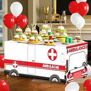 Cumule 6 Ft Ambulance Tablecloths Ambulance Theme Table Cover Birthday Party Decorations Washable Polyester Rectangle Table Cover Decor for Dinner Picnic Table Cloth School Home Decoration