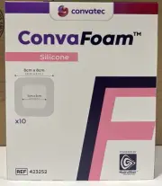Convatec ConvaFoam 423252 8x8cm Adhesive Silicone Hydrofiber Dressing Exp 04/25