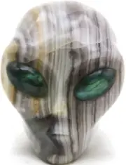 Striking FLUORITE Sculpture ALIEN HEAD Sculpture with LABRADORITE Gemstone Eyes