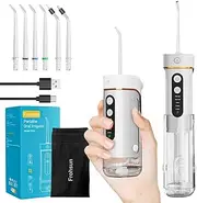 Frohsun Retractable Water Dental Flosser Cordless Oral Irrigator for Dental&Oral Health 5 Pressure Modes for Kids&Adults 6 Tips IPX7 Waterproof Low Noise Rechargeable Dental Flosser for Home&Travel (White)