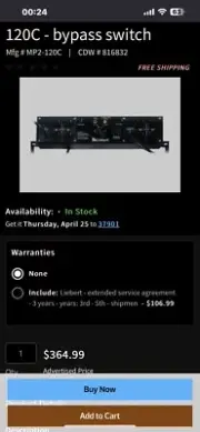 * NEW *Liebert MP2-130HW MicroPOD 24A Maintenance Bypass Switch