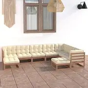 9 Piece Patio Conversation Sets, Outdoor Seating, Garden Furniture for Deck, Balcony, Apartment, Exterior, Honey Brown Solid Pinewood