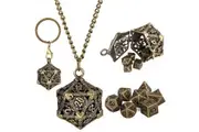 TBG: Mini Metal Dice Set with Hollow D20 Necklace Case - Antique Gold