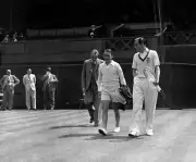Reigning Men's Singles Champion Fred Perry Great Britain walks out Old Photo