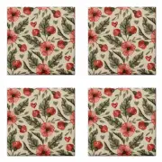 Floral Red Flower Pattern Set Of 4 Decorative Wall Backsplash Tiles