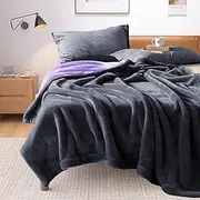 [YISURE] Waterproof Reversible Blanket 90”x80” for Adults, Leakproof Protector Cover to Protect Bed Mattress, Sofa, Couch from Pee & Spills from Adults, Babies, Soft Flannel (Grey/Purple)