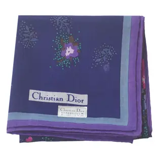 DIOR Christian Dior 繽紛花朵圖騰品牌字母LOGO帕領巾(深藍紫色邊)