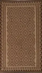 Flat-Weave Geometric Reversible Kilim Area Rug Wool Hand-Woven 5x8 ft Carpet