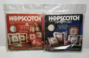 VTG Charles Craft Hopscotch & Tartan Plaid Cross Stitch Lot Blue Green Beige 15”