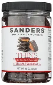 Sanders Dark Chocolate Sea Salt Caramel Thins, Kosher, 18 Ounce (Pack of 6)