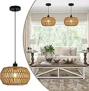 Oninio Rattan Pendant Light Fixture Ceiling Bohemian Chandelier Rattan Ceiling lamp Flush Mount Hanging Light Fixture Woven Lamp Shade Ceiling Light for Kitchen Island Hallway Bedroom Dinning 29cm