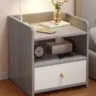 Bedside Table Bedroom Nordic Light Gray & Warm White with Drawer & Open Sh 1D-47