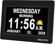 TROCOTN 7 Inchs Digital Clock Day Clock Large Display Alarm Clock Wall Clock (Black)