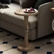 Natural Brown Pedestal Small Drinking Wood End Table with Tray Top