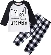 [SOFEON] Baby Boy 1st Birthday Outfit One Year Old Long Sleeve T-Shirt Red Plaid Pants Set Fall Winter First Birthday Clothes