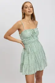Green Ditsy Fit And Flare Dress Cut Out - Size 16XL, Women's Skater Dress