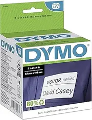 DYMO Authentic LW Name Badge Labels, DYMO Labels for LabelWriter Printers, White, 2-1/4" x 4", 1 Roll of 250