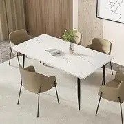 Levede Kitchen Dining Table Marbled White for 4-6 Seater, Rectangular Contemporary White Pattern Marble Top Dinner Tables with Tapered Steel Legs for Home/Kitchen/Cafe(150cm x 85cm x 75cm, White)