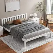 ALFORDSON Bed Frame King Size Wooden Bed Base with Solid Wood Pine Timber Slats, Mattress Base Platform Support, White Bed Foundation with Storage Space, Fenella Series Home Bedroom Furniture