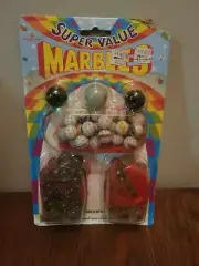 NOS Kmart 1988 IMPERIAL TOY COMPANY SUPER VALUE 75 MARBLES 3 SHOOTERS Milk White