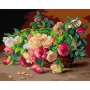 "Roses in a Basket" Printed Canvas for Cross Stitch Tapestry Gobelin 3496M