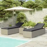NNEVL 3 Piece Garden Sun Loungers with Tea Table Poly Rattan Grey