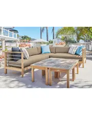 Curated Maison Leon Teak Outdoor Sectional Set With Sunbrella Fawn Cushion