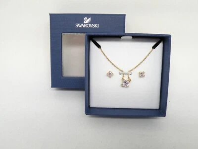 Authentic Swarovski "ATTRACT" Crystal Pendant and Earring Gold Finish New in Box