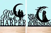 Romantic Wedding Cake Topper on the Moon Personalised Halloween Party Decoration