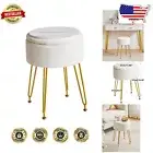 Luxurious Storage Footrest Stool with Removable Teddy Velvet Cover and Gold Legs