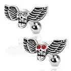 1-16 Gauge 1/4 Inch Winged Skull with CZ Eyes Cartilage Tragus Barbell A111