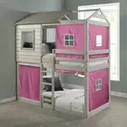 Bella Vista Gray Solid Pine Wood kids Junior Twin /Twin PInk Blue Loft Bunk Bed