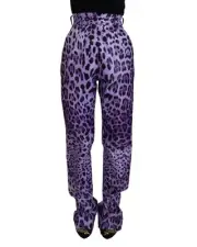 Dolce & Gabbana Purple Leopard Print Pants Relaxed Fit Women