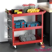 Giantz 3-Tier Tool Trolley Cart Workshop Wheel Mobile Work Mechanic Storage Red